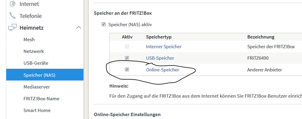 Diesen Onlinespeicher möchte ich als Vodafone Cloud einbinden