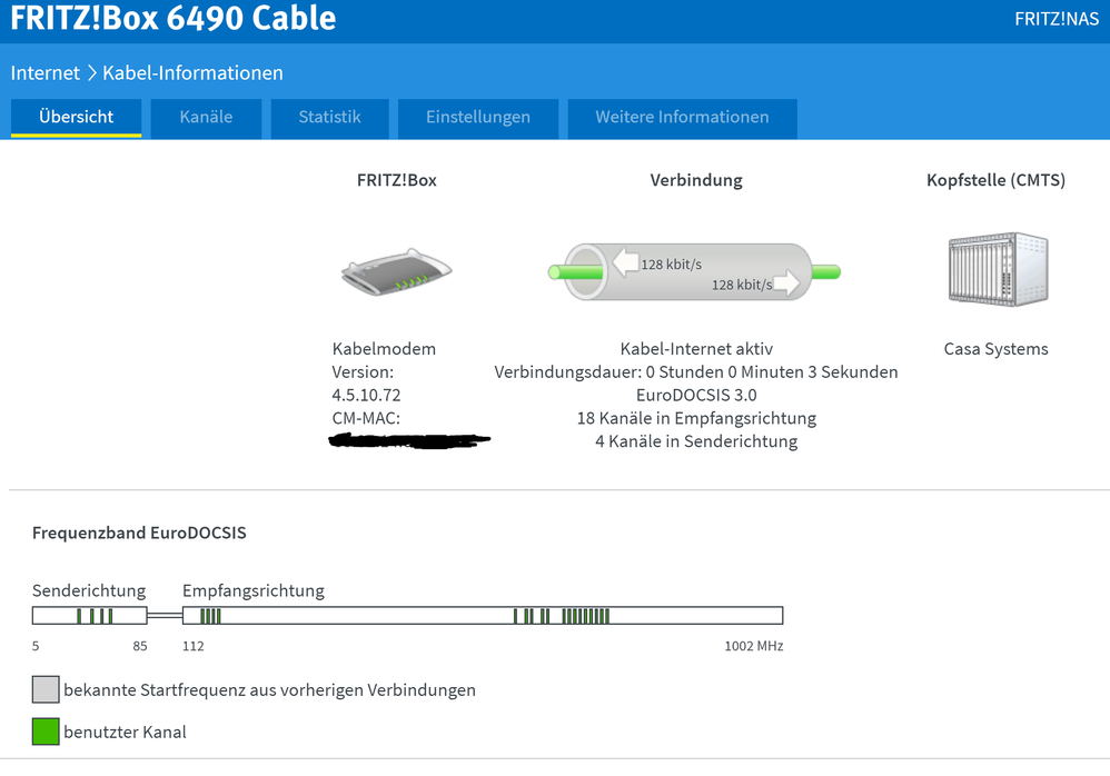 Nach Anruf, Box bekommt Verbindung, allerdings nur 128kbit/s