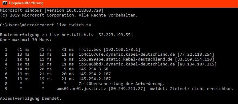 Trace Route zu Twitch