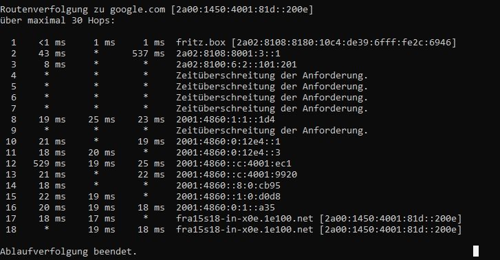 tracert zu google