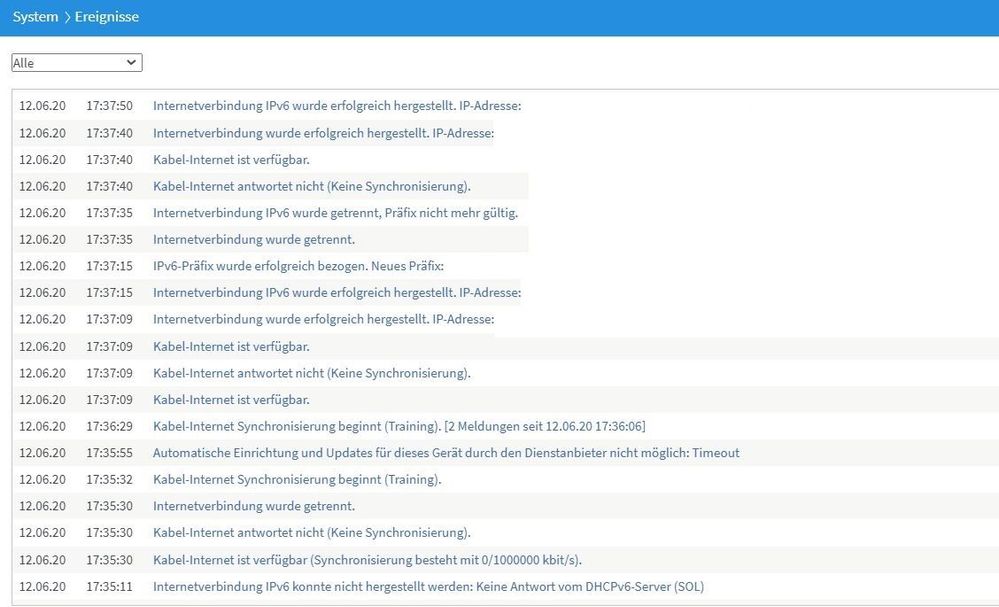 Ereignisspeicher nach Neustart