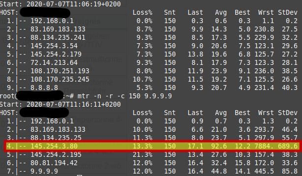 Trace zu den üblichen DNS-Servern