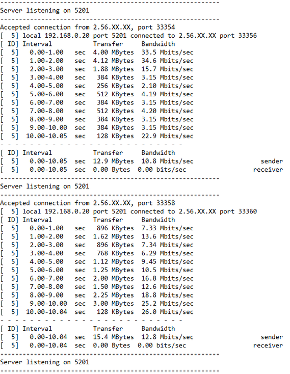 iperf vServer -> Home