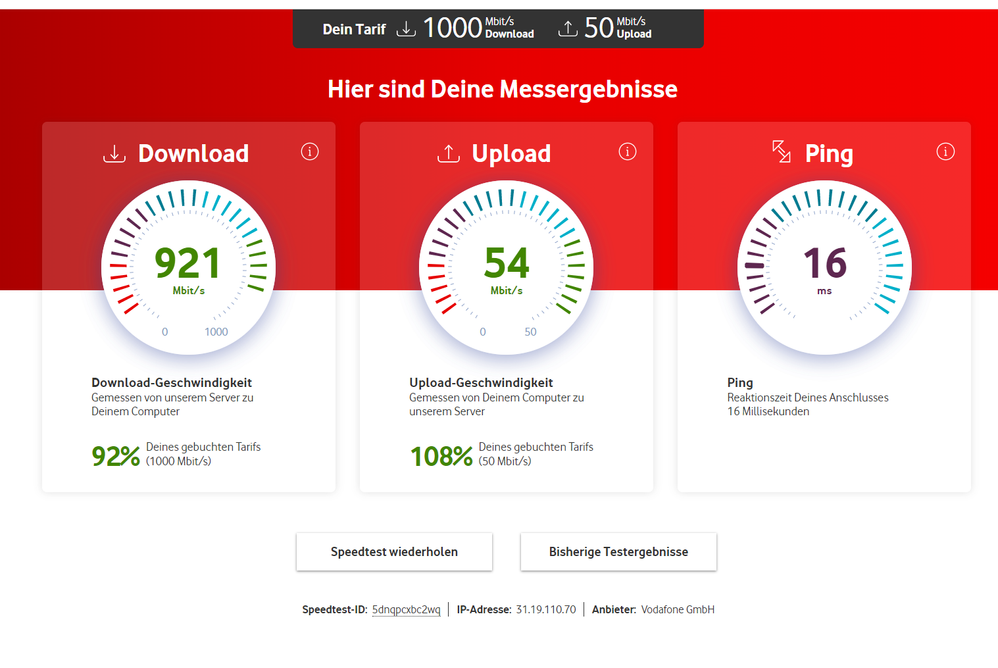 Laut Vodafone Speedtest ist nach wie vor alles ok.