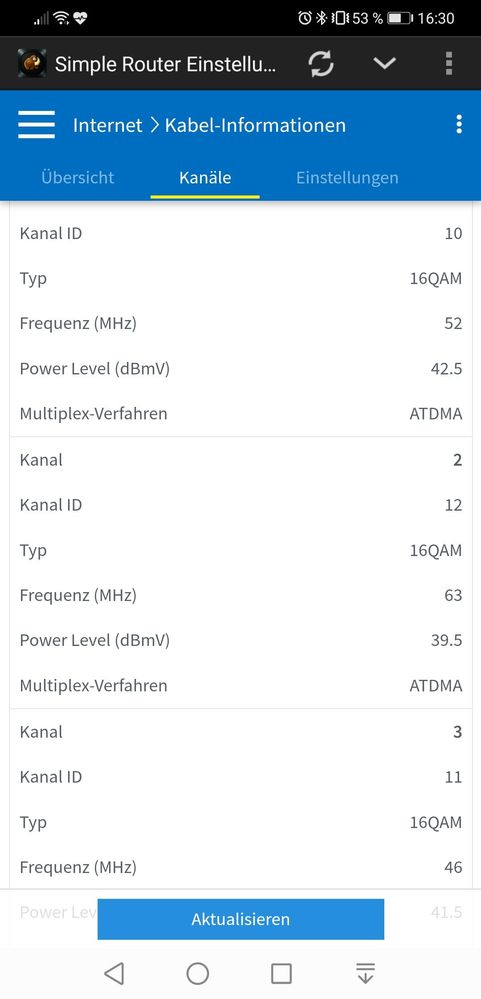 der 3 Kanal das gleiche 16qam und Powerlevel 43.5