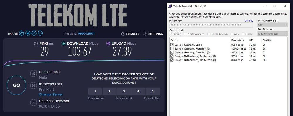 ...und Telekom LTE (iPhone als Router benutzt)