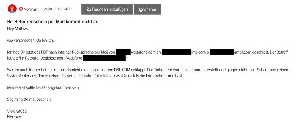 Antwort von Norman per PN