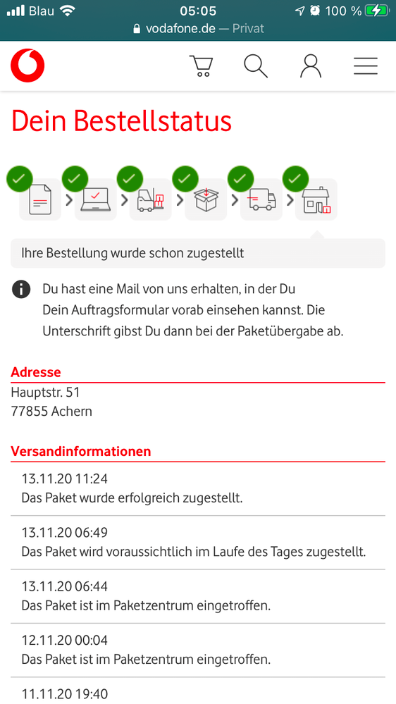 Bestellstatus Vodafone
