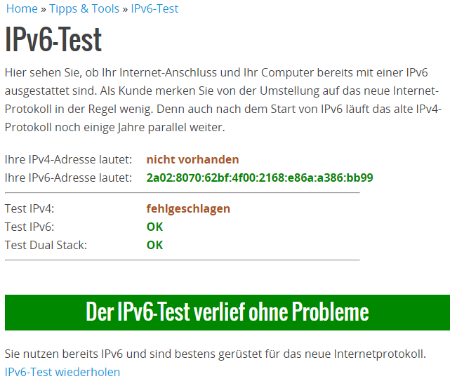 IPV6 Funktioniert