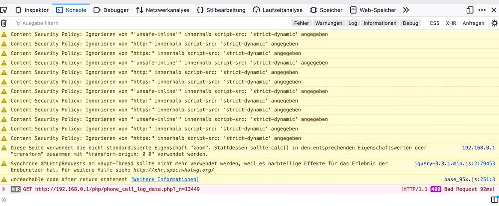 1. Loginversuch (Browserinhalt grau)