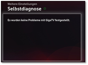 GigaTV Cable Box 2 Selbstdiagnose - Ergebnis