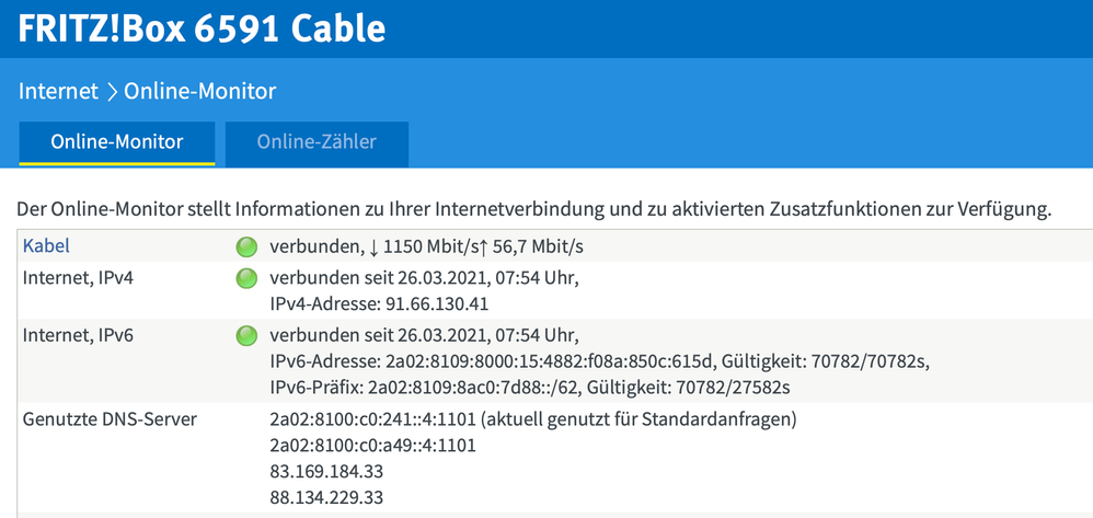 Fritz!Box 6591 mit IPv4 und 6
