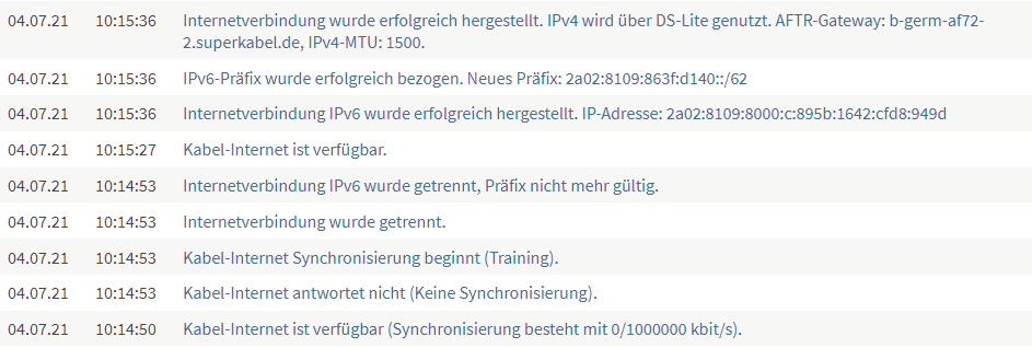 Log-Eintrag Verbindungsunterbrechung