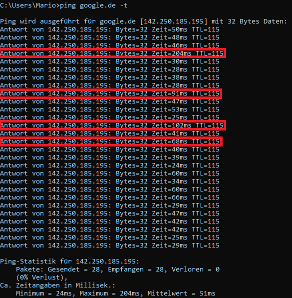 Ping Google LAN